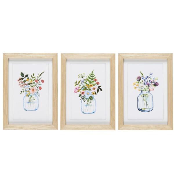 Ib Laursen Dekorativní obraz v rámu Flower Motif – set 3 ks, multi barva, sklo, dřevo, papír