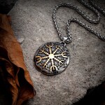 Pánský náhrdelník Vikingský kompas - VEGVISIR, oboustranný přívěsek, Zlatá 60 cm Náhodná