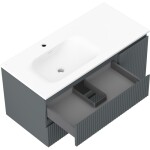 MEXEN/S - Rivel koupelnová skříňka 100 cm s umyvadlem Vela levá, 2S, 1D, reliéf, grafit/bílá mat 91A23-10047-3-BBFFF66-W23L01
