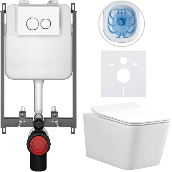 CERANO - Kompletní WC set Basic/Forte - bílá lesklá - WC tlačítko Dualo/Bílá - pro zazdění - 51x36 CER-8050BD86106