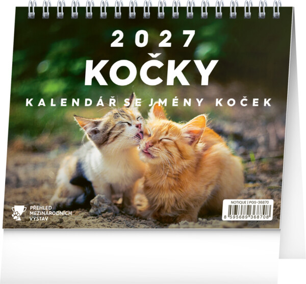 Stolní kalendář 2027 Notique Kočky se jmény, 16,5×13 cm