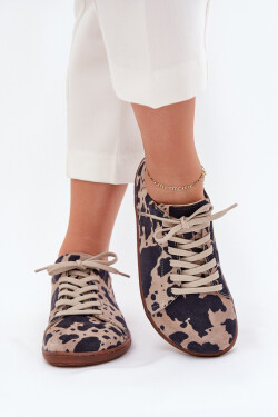 Dámské semišové barefoot tenisky s pruhy Zazoo N1120 Hnědo-Bežové 38