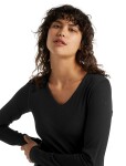 Dámské triko ICEBREAKER Wmns 200 Oasis LS V, Black/Snow/Stripe velikost: L