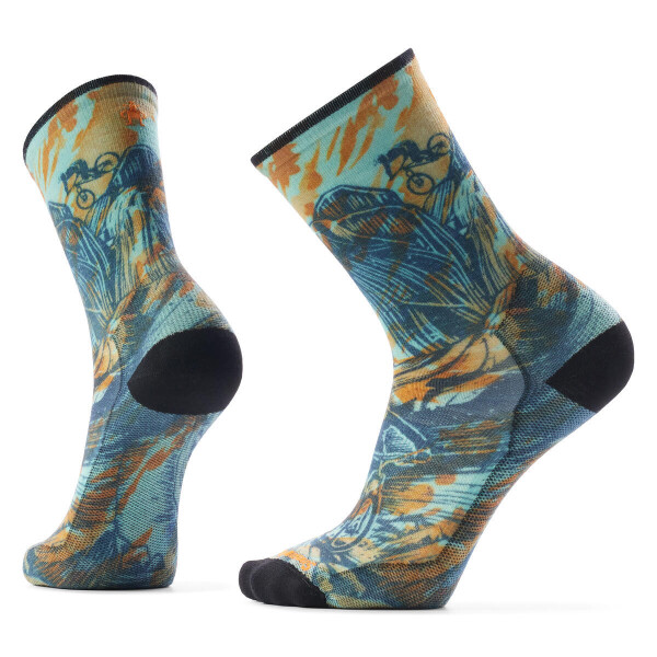 Unisex merino cyklistické ponožky SMARTWOOL Bike Zero Cushion Rugged Ride Print Crew, Capri velikost: 42-45 (L)