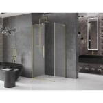 MEXEN/S - Velar L sprchový kout, posuvné dveře 120 x 85, dekor, zlato kartáčovaná 871-120-085-33-55