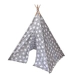 Šedý dětský teepee stan s motivem hvězd 110cm x 140cm