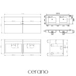 CERANO - Koupelnová skříňka Velora - černá matná, úchytka zlatá + keramické umyvadlo Novo - bílá lesklá - 121x54,5x46,5 CER-979898