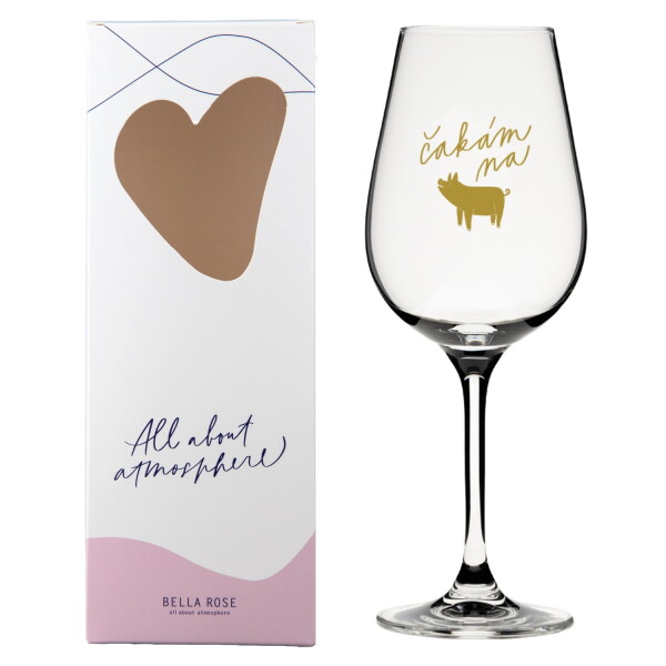 Bella Rose Sklenice na víno Čakám na zlaté prasiatko SK, zlatá barva, čirá barva, sklo, 350 ml
