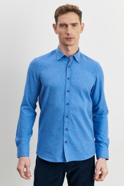 ALTINYILDIZ CLASSICS Men's Blue Slim Fit Slim Fit Buttoned Collar Flannel Lumberjack Winter Shirt
