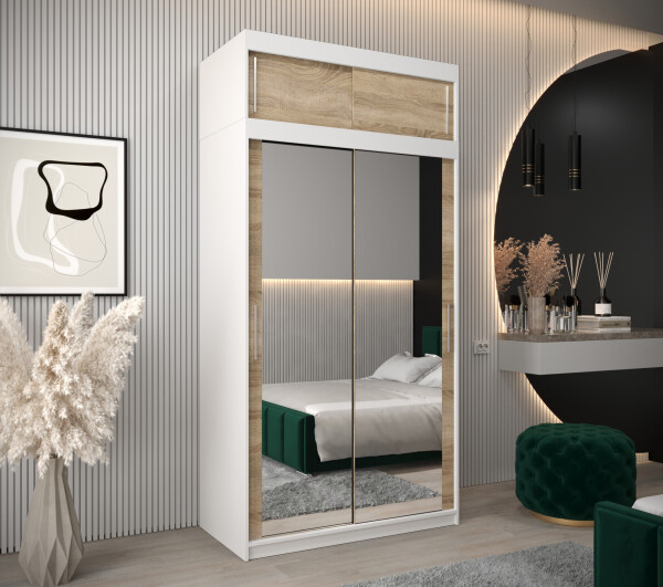Šatní skříň Abi T3 s nástavcem Barva korpusu: Bílá, Rozměry: 120 cm, Dveře: Dub - sonoma