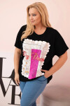 Dámská bavlněná halenka Plus Size s potiskem „Day Dream“ černá + růžová UNI