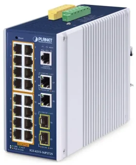 Planet IGS-4215-16P2T / Switch průmyslový / L2/L4 Managed / 16x Gigabit PoE+ RJ-45 / 2x SFP / IP30 (IGS-4215-16P2T2S)