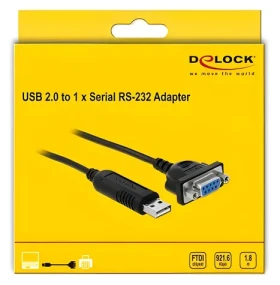 DeLock USB 2.0 na RS-232 černá / Adaptér / USB Typ-A / RS-232 / 1,8 m / pozlacené kontakty (66281)