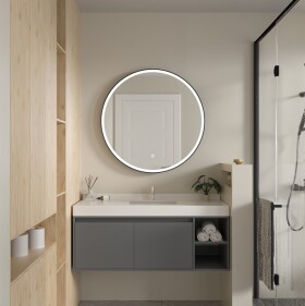 Erga Olivia, kulaté LED zrcadlo 100cm, černý kovový rám, 2300 lm, 6500K, přední osvětlení, ERG-V01-202-1010-BK