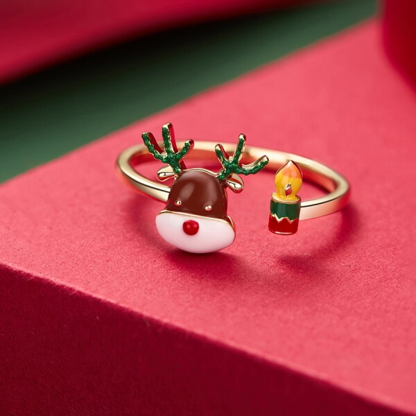 Vánoční prsten Rudolf - vánočí sob, nastavitelná Zlatá