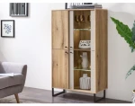 Vitrínová skříňka Cube, dub evoke/pískově šedá, s osvětlením