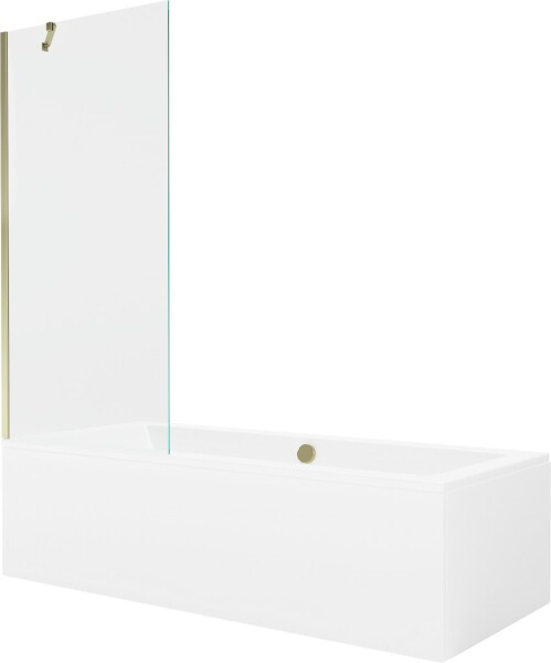 MEXEN/S - Cube obdélníková vana 170 x 80 cm s panelem + vanová zástěna 80 cm, transparent, zlatá 550517080X9508000050