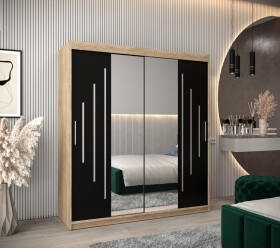Šatní skříň Abi Y1 Barva korpusu: Dub Sonoma, Rozměry: 180 cm, Dveře: Černá
