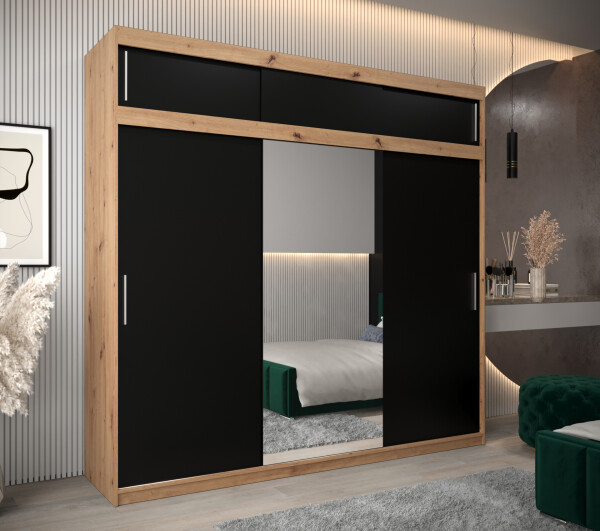 Šatní skříň Abi T1 s nástavcem Barva korpusu: Dub artisan, Rozměry: 250 cm, Dveře: Černá