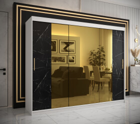 Šatní skříň Abi Golden T2 Barva korpusu: Bílá, Rozměry: 250 cm, Dveře: Černý mramor se zlatým zrcadlem