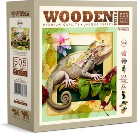 WOODEN CITY Dřevěné puzzle Chameleon a květiny
