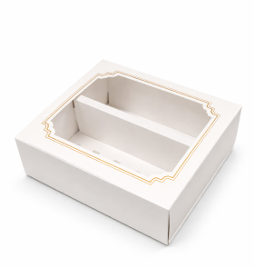 Cake star Krabička na makronky bílá se zlatým rámečkem 15,5x12,5x5,2 cm (na 10 kusů)