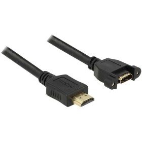 Delock HDMI prodlužovací kabel Zástrčka HDMI-A, Zásuvka HDMI-A 1.00 m černá 85102 lze šroubovat, pozlacené kontakty HDMI kabel