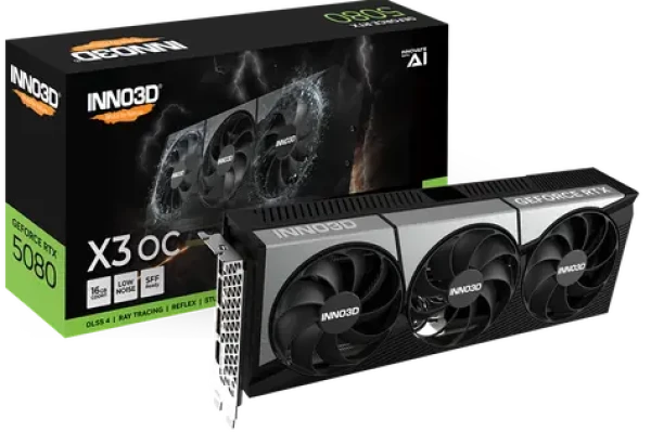 INNO3D RTX 5080 X3 OC 16GB / 2640MHz / 16GB GDDR7 / 256-bit / 1x HDMI + 3x DP / 850W (16) (N50803-16D7X-17603930)