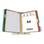 Djois pultový kovový stojan (lze použít i jako nástěnný držák), 10 rámečků s kapsami A4, otevřené shora, mix barev, 10 ks