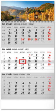 NOTIQUE Nástenný kalendár 3-mesačný Krajina sivý – so slovenskými menami 2026, 29,5 x 43 cm