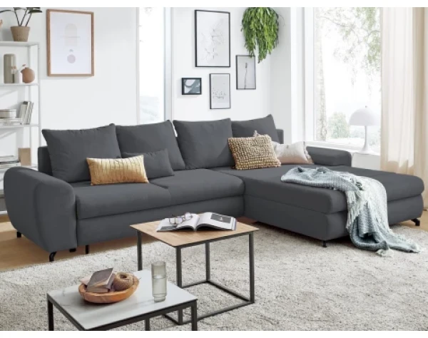 Rohová sedací souprava Yoko, tmavě šedá látka