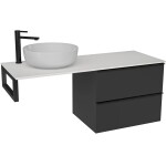 CERANO Koupelnová skříňka Velora - černá matná, úchytka černá + deska z lit. mramoru Elanys - 12 mm + konzole černá - 120x54,2x46,5 cm
