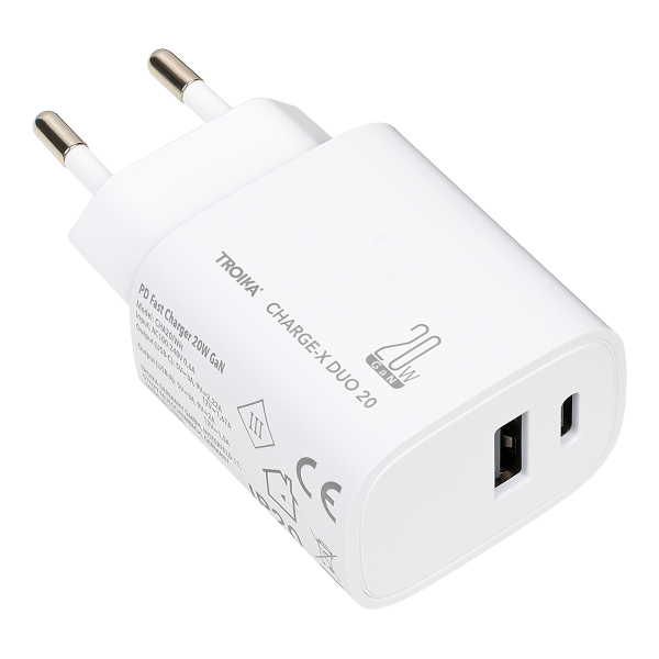 Troika rychlonabíječka - Charge X Duo (20 W, USB-C + USB-A, bílá)