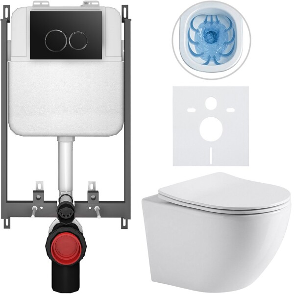 CERANO Kompletní WC set Basic/Cesso - bílá lesklá - WC tlačítko Dualo/Černá - pro zazdění - 49x36 cm - 8050BD85931
