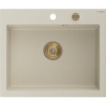 MEXEN/S - Elix granitový dřez 1-miska 600 x 500 mm, béžový, sifon zlatá 6525601005-69-G