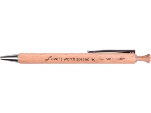 Dřevěná propiska "Love is worth spreading" - Sri Chinmoy