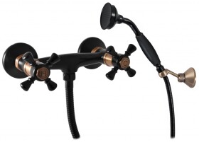 RAV Slezák - MORAVA RETRO - Sprchový set s baterií, Černá matná/Stará mosaz (Bronz), 150 mm MK380.5/2CMATSM