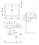 GEBERIT - Smyle Square Umyvadlo 550x440 mm, s přepadem, otvor pro baterii, bílá 500.259.01.1