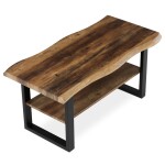 Stůl konferenční, 120x60x55 cm, MDF deska, dekor staré dřevo, kov, police, černý lak