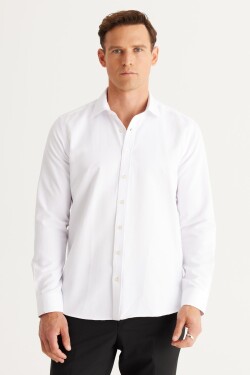 AC&Co Altınyıldız Classics Men's White Slim Fit Slim Fit Classic Collar Dobby Shirt.