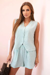 Dámská viskózová souprava – vesta na knoflíky a šortky mátová melanž UNI