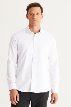 AC&Co Altınyıldız Classics Men's White Slim Fit Slim Fit Italian Collar Dobby Shirt
