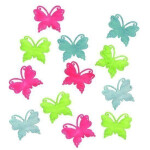 Dřevěné výseky 4cm - motýli zelenorůžový mix 12ks