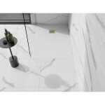 MEXEN/S - Stone+ obdélníková sprchová vanička 130 x 90, bílá, mřížka zlatá 44109013-G