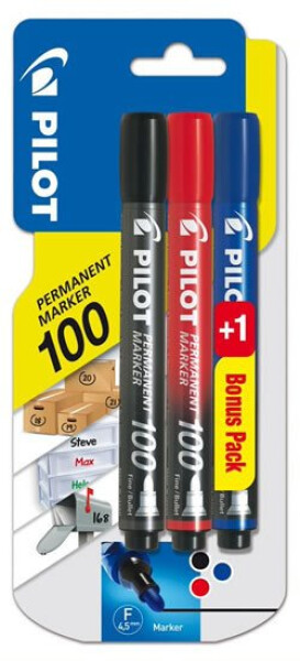 PILOT 100 Popisovač permanentní BL 1ks černá/červená/modrá