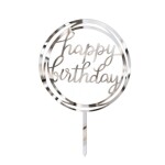 Dortisimo Zápich do dortu Happy Birthday v kruhu stříbrný (1 ks)