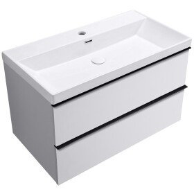 CERANO - Koupelnová skříňka Velora - bílá matná, úchytka černá - keramické umyvadlo Viano - 81,2x67,6x46,5 CER-746104
