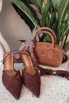 Kožené sandály s pletením na jehle hnědé Hanelis 38