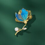 Luxusní květinová brož s modrým sametem Colette, Modrá