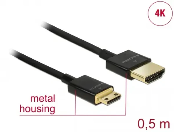 Delock Kabel High Speed HDMI s Ethernetem HDMI A (M) - HDMI Mini-C (M) 3D 0.5 m / 4K / Slim High Quality (84787)